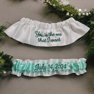 You're the one that I want Bridal Wedding Garter Set Your Colors Embroidered